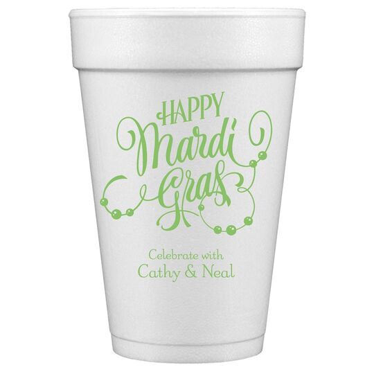 Happy Mardi Gras Beads Styrofoam Cups